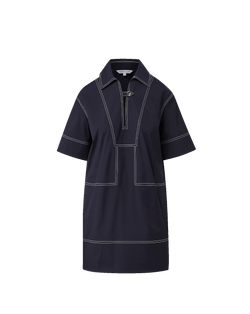 Veronica Beard Navy cotton polo dress with white contrast stitching.
