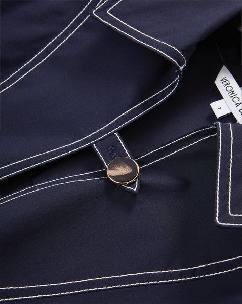 Veronica Beard Navy blue jacket with white contrast stitching and
