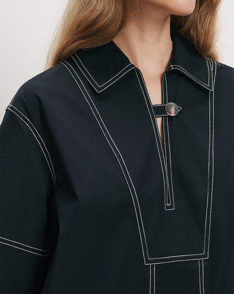Veronica Beard Navy cotton poplin shirt with white contrast stitching