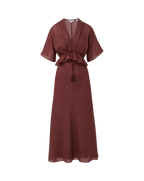 Veronica Beard Brown satin peplum dress with pintucks and tassel