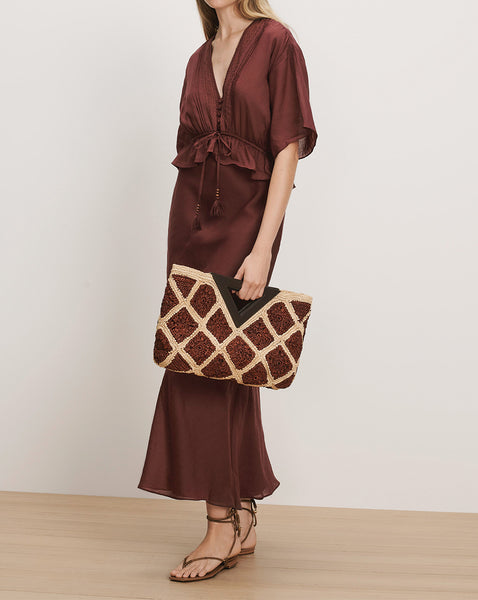 Veronica Beard Brown satin midi skirt and matching short-sleeve top