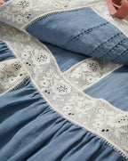 Veronica Beard Blue chambray dress with white lace trim.