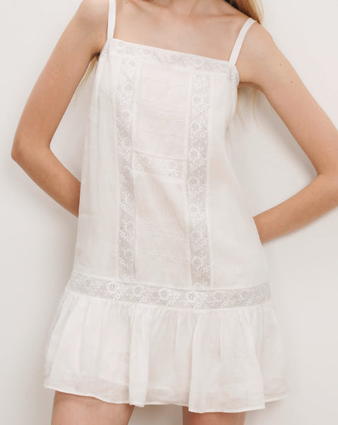 Veronica Beard White cotton mini dress with lace trim and