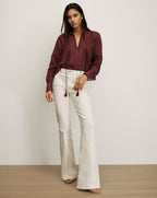 Veronica Beard Burgundy cotton peasant top with tassel ties