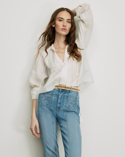 Sawyer Self-Tie Blouse in White | Veronica Beard