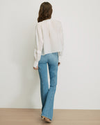 Veronica Beard White cotton peasant top with lace trim.