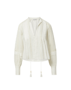 Veronica Beard White linen peasant top with pintucks and tassels.