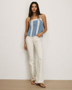 Veronica Beard Blue cotton camisole with white lace trim.