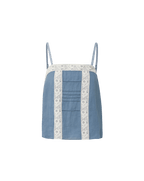 Veronica Beard Blue linen camisole with white lace trim