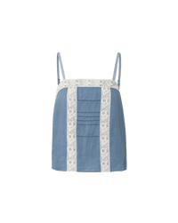 Veronica Beard Blue linen camisole with white lace trim