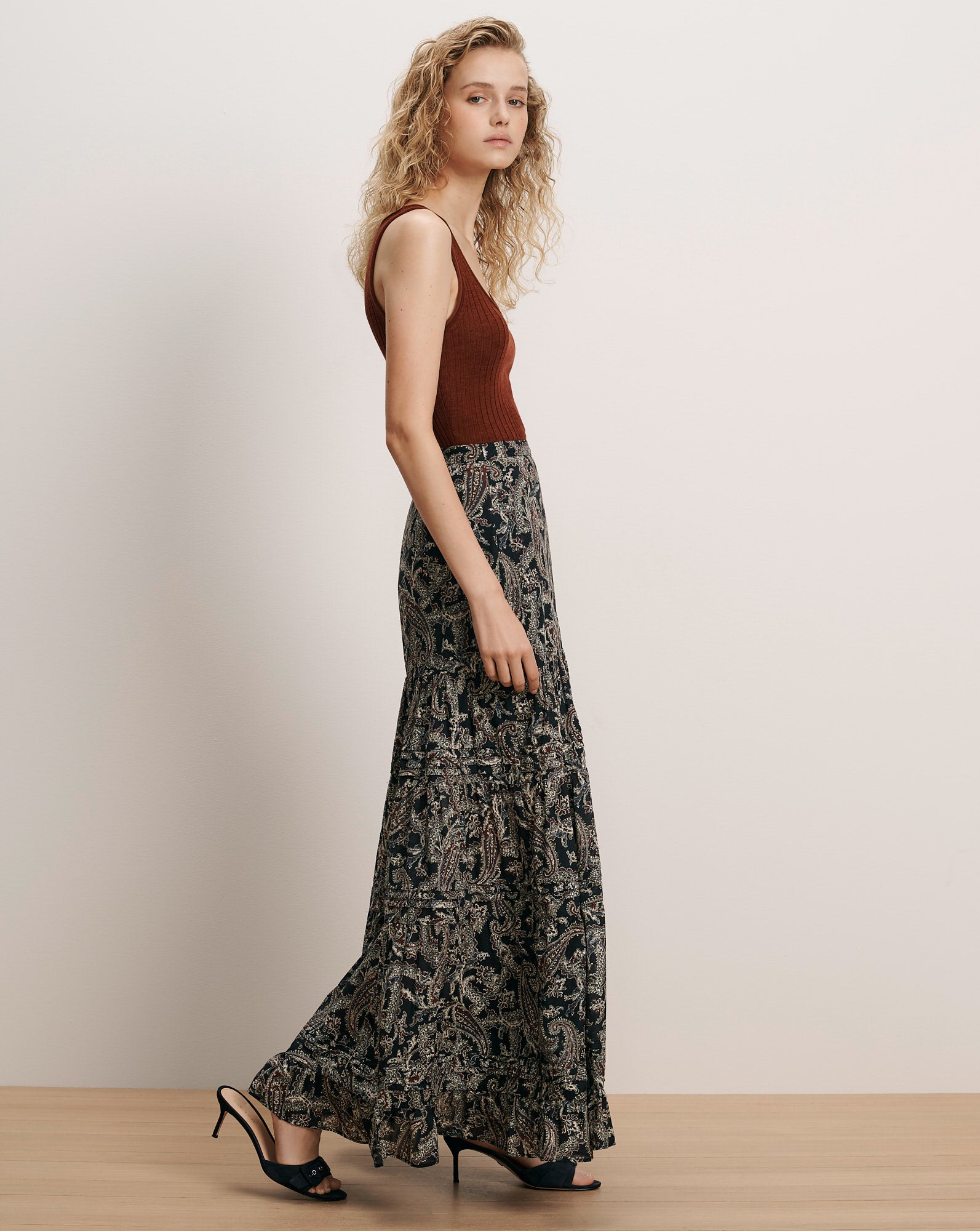 Heatheralyn Paisley Maxi Skirt in Navy Multi | Veronica Beard