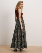 Veronica Beard Brown ribbed tank top, black paisley maxi skirt