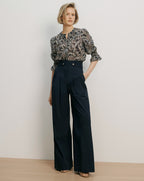 Veronica Beard Paisley print chiffon blouse with ruffled cuffs.
