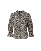 Veronica Beard Black paisley print blouse with ruffled cuffs