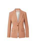 Veronica Beard Tan single-breasted blazer with notched lapels and flap pockets.