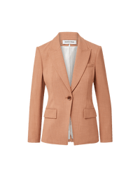 Veronica Beard Tan single-breasted blazer with notched lapels and flap pockets.