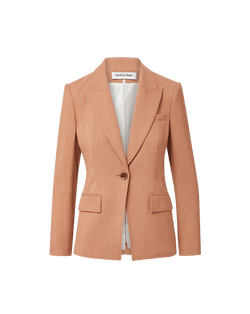 Veronica Beard Tan single-breasted blazer with notched lapels and flap pockets.