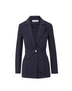 Veronica Beard Navy jacket with belted waist and single button.