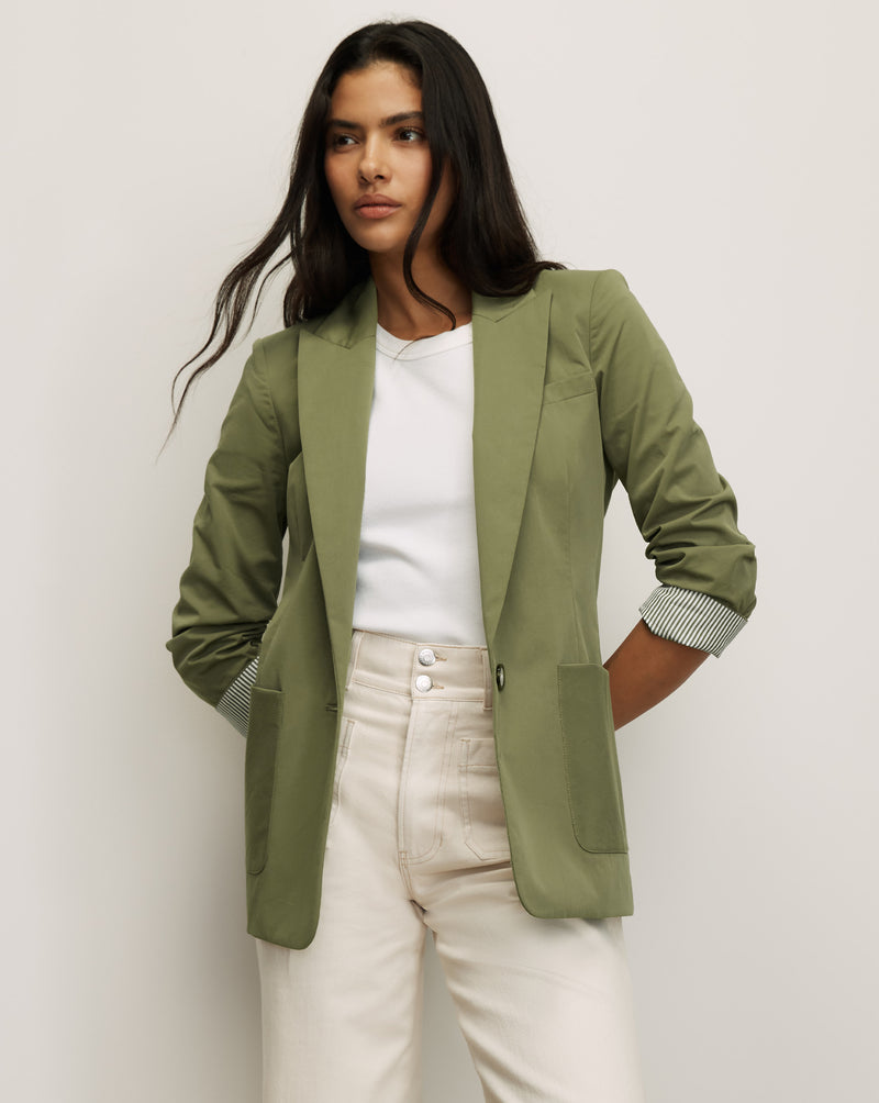 Veronica Beard Green jacket with striped cuff lining