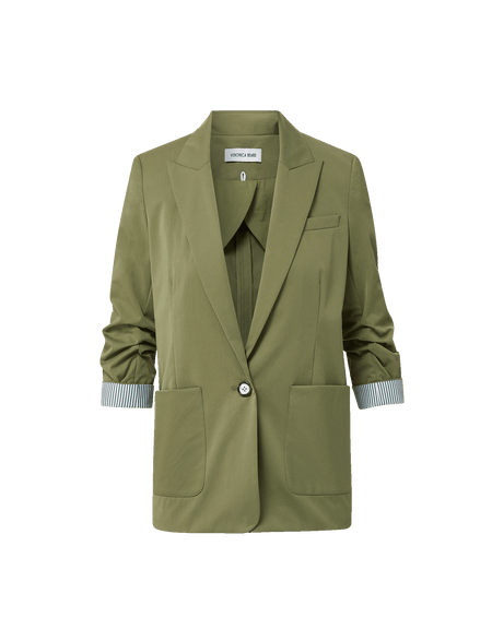 Veronica Beard Green jacket with striped cuff lining
