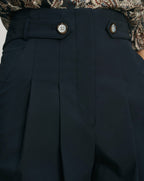 Veronica Beard Navy pleated wide-leg pants with button details.