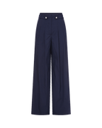 Veronica Beard Navy wide-leg pleated pants with button details.