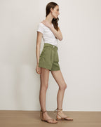 Veronica Beard Olive green cotton pleated shorts with belt loops.