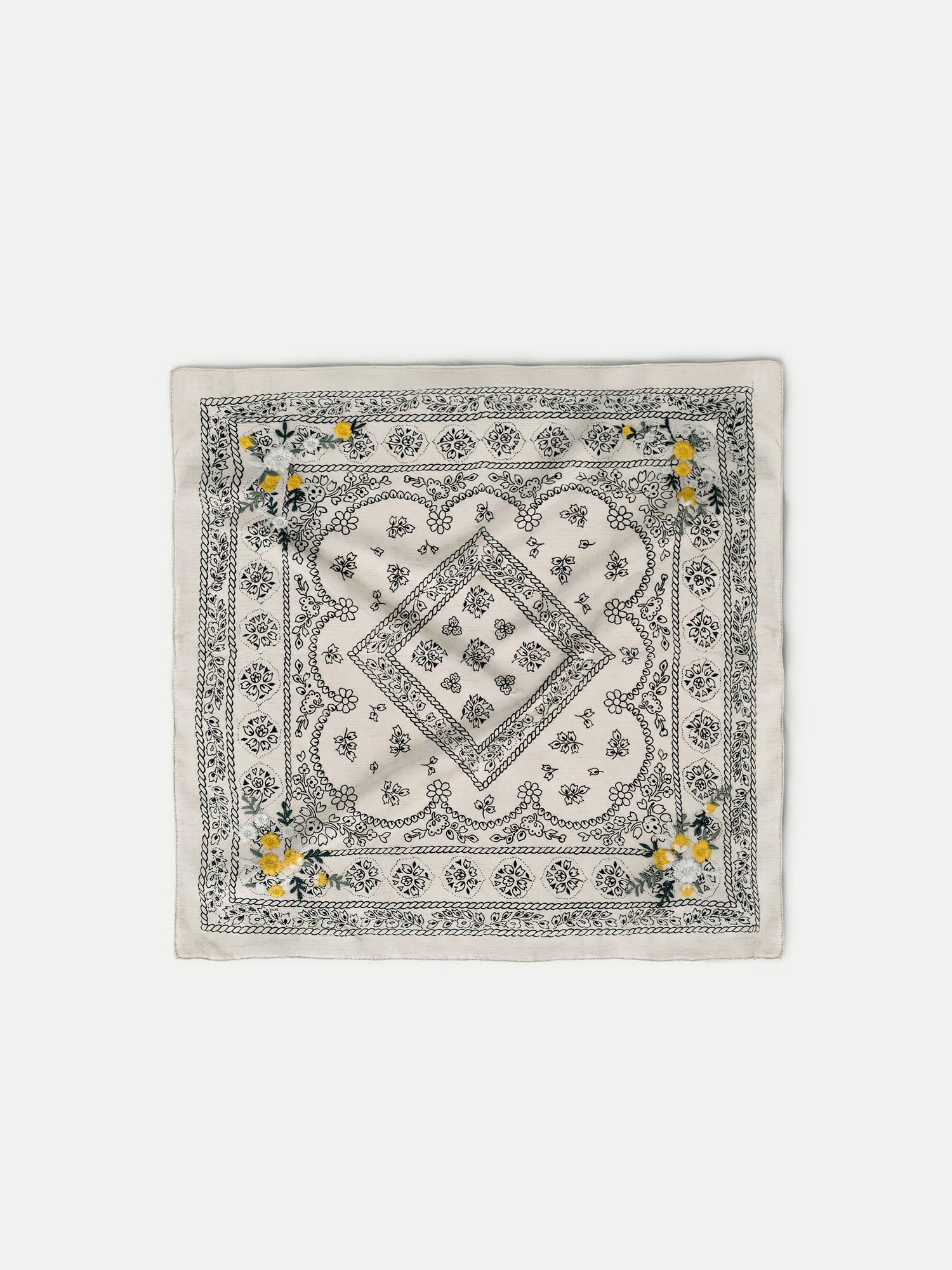 Embroidered Bandana in Ecru/Navy | Veronica Beard