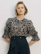Veronica Beard Paisley print blouse with ruffled sleeves