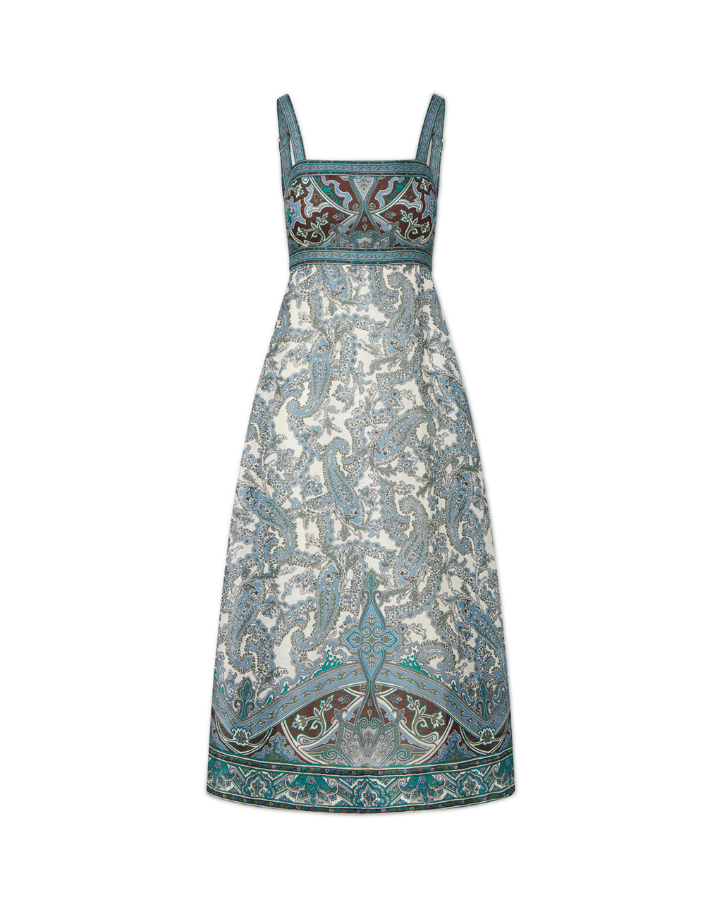 Veronica Beard Blue and white paisley print A-line midi dress.