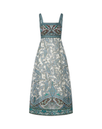 Veronica Beard Blue and white paisley print A-line midi dress.