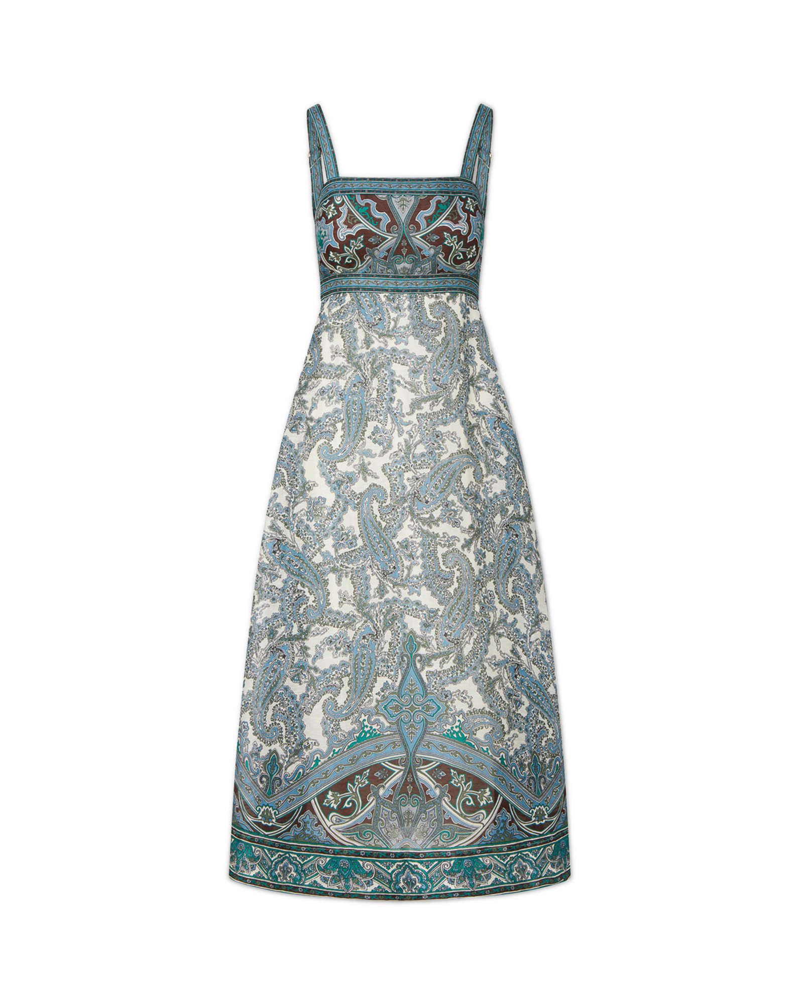 Veronica Beard Blue and white paisley print A-line midi dress.
