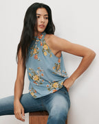 Veronica Beard Blue floral halter neck top