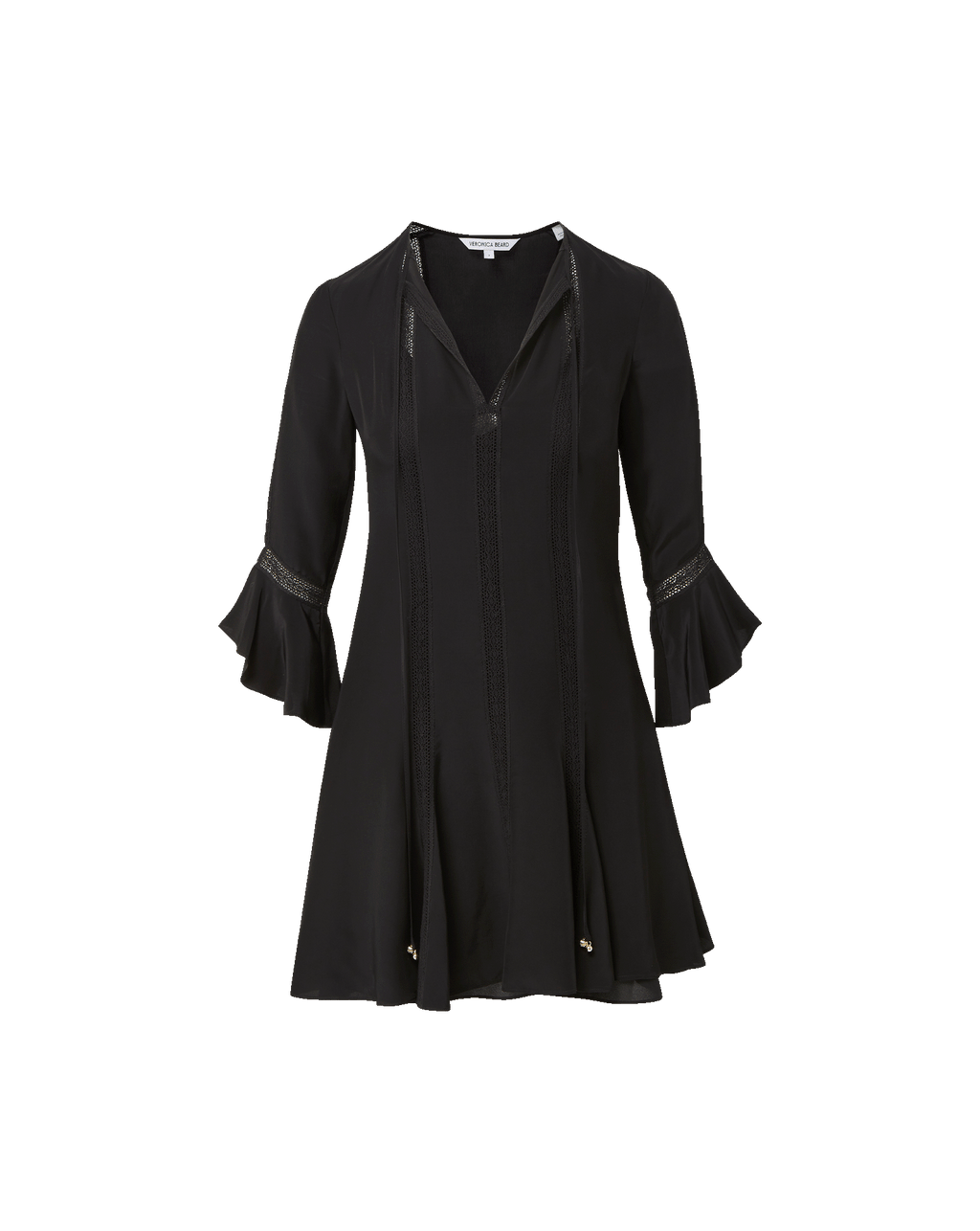 Veronica Beard Black mini dress with bell sleeves and lace