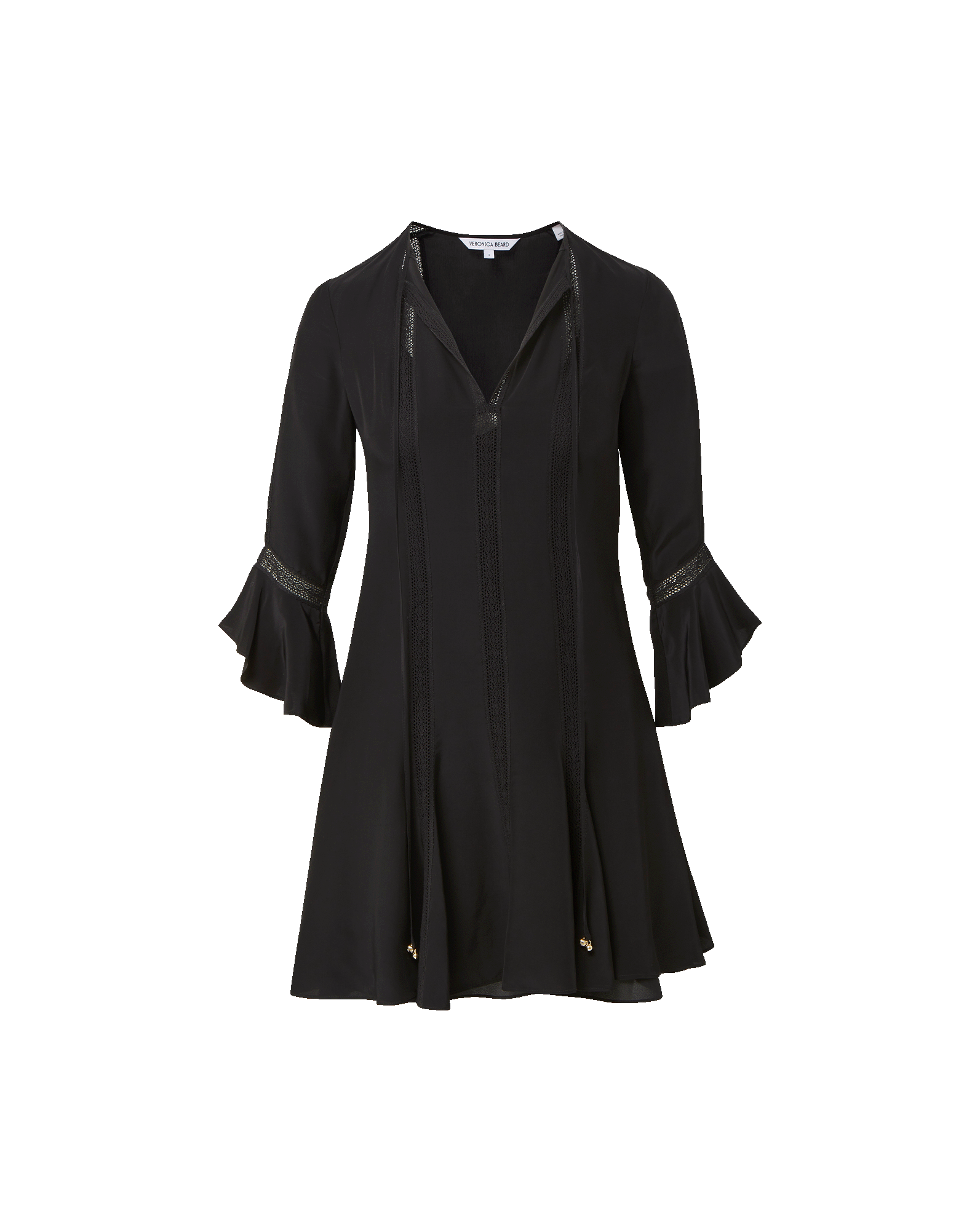 Veronica Beard Black mini dress with bell sleeves and lace