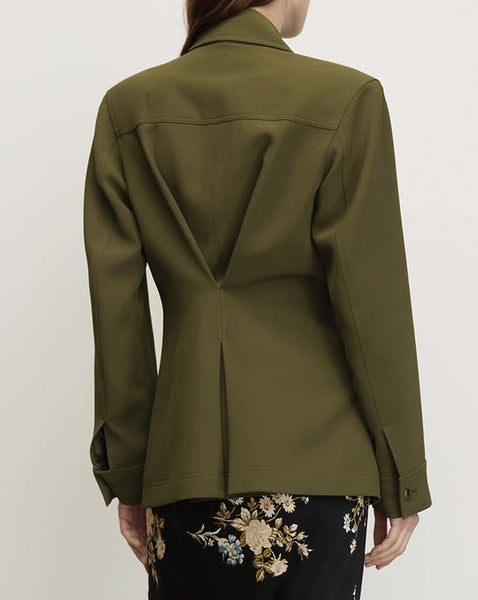 Veronica Beard Olive green jacket with V-shaped back pleat