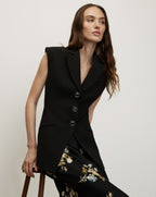 Veronica Beard Black vest, notched lapels, two buttons, and a