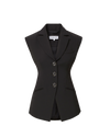 Veronica Beard Black vest, tailored, with two gold buttons and notched lapels.