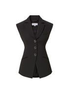 Veronica Beard Black vest, tailored, with two gold buttons and notched lapels.