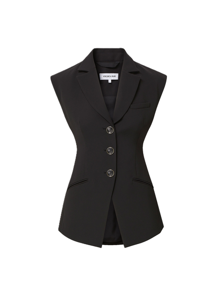 Veronica Beard Black vest, notched lapels, two buttons, and a