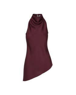 Veronica Beard Burgundy satin cowl neck asymmetrical top