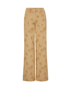Veronica Beard Beige floral embroidered wide-leg pants