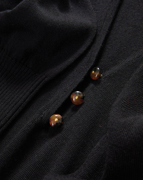 Veronica Beard Black knit cardigan with three tortoiseshell buttons