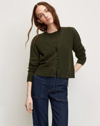 Veronica Beard Olive green cashmere cardigan and matching sweater.