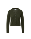 Veronica Beard Olive green knit cardigan with brown buttons.