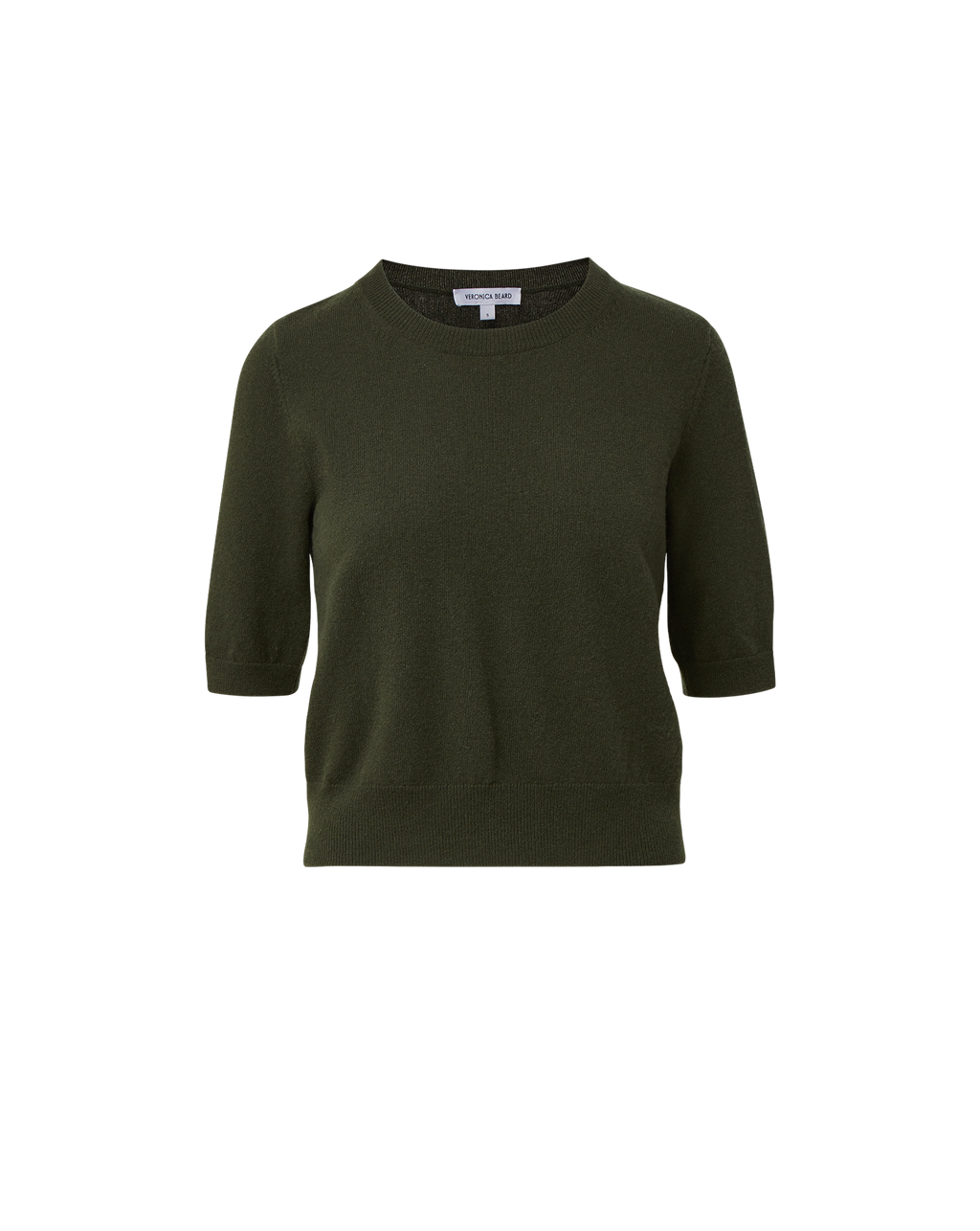 Veronica Beard Olive green knit sweater, elbow sleeves, crew neck.