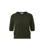 Veronica Beard Olive green knit sweater, elbow sleeves, crew neck.