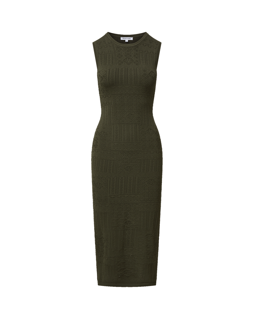 Veronica Beard Olive green knit midi dress with geometric patterns
