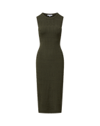 Veronica Beard Olive green knit midi dress with geometric patterns