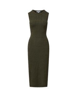 Veronica Beard Olive green knit midi dress with geometric patterns
